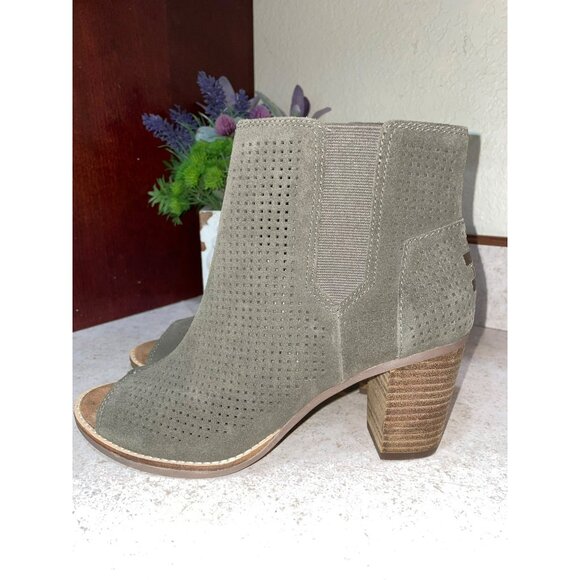 TOMS Majorca Ankle Boot Women's 7.5 Perforated Olive Green Peep Toe Ankle Boots - Picture 5 of 8